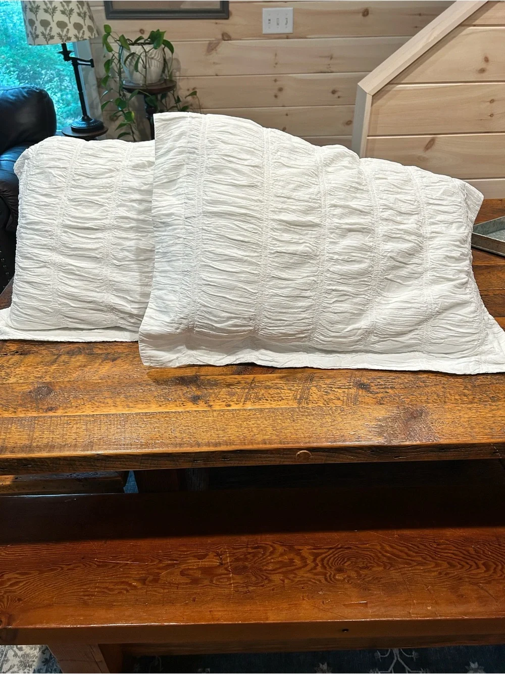 Pottery Barb White Ruched Cotton Pillow Sham - Standard Size.